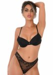 Push Up Bra z koronkowym tyłem racerback, system push-up, regulowane ramiączka, czarny
