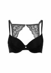 Push Up bra z koronkowym tyłem racerback, model z fiszbinami i push-up, czarny