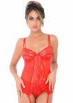 Lace Cami Corset z koronką i ozdobnymi paskami, stringi w komplecie, czarny, S/M