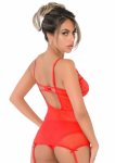 Lace Cami Corset z koronką i ozdobnymi paskami, stringi w komplecie, czarny, S/M