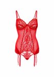 Lace Cami Corset z koronką, ozdobne ramiączka i diamencik, string, czarny, S/M