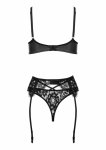 Celadine 3pcs Set komplet bielizny koronkowej z pasem do pończoch, czarny
