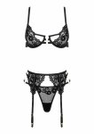 Lacina 3 pcs set komplet bielizny koronkowej z satyną i pasem do pończoch