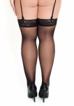 Stockings S019 Plus pończochy do pasa z ozdobną koronką 20 den czarne Plus Size