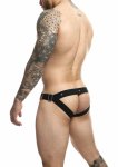 DNGEON Cockring Jockstrap – pas intymny z szerokimi paskami i metalowymi detalami, czarny
