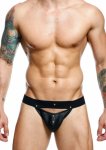 DNGEON Peakaboo Jock – pasek intymny z ekoskóry, anatomiczna kieszeń, czarny, rozmiar M