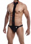 MOB Tuxedo Lace Thong – męski string z koronką i paskiem jockstrap, styl smokingowy, czarny