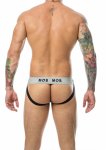 MOB Stripe Classic Jock sportowy pas podtrzymujący czarno-biały, anatomiczna kieszeń