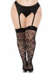 Leg Avenue Plus Wild Rose Net pończochy samonośne, kwiatowy wzór XL