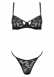 2 Pcs Set TP107 komplet bielizny koronkowej z fiszbinami i stringami, czarny