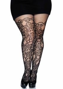 Leg Avenue Plus Floral Vine Net Pantyhose – rajstopy siateczkowe kwiatowe XL, elastyczne