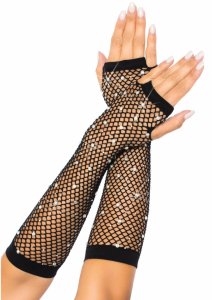 Leg Avenue Rhinestone Fishnet Arm Warmers – siateczkowe ocieplacze z kryształkami, czarne