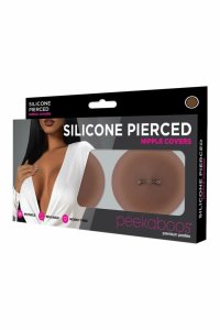 Peekaboos Silicone Pierced Nipple Covers Brown silikonowe nakładki z ozdobą 8,4cm