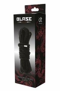 Blaze Deluxe Lina Bondage 5m czarna, miękka syntetyczna lina z metalowymi zakończeniami