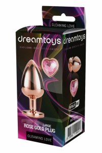 GLEAMING LOVE Rose Gold Plug Large aluminiowy model z sercowatym kryształem, 9,5 cm