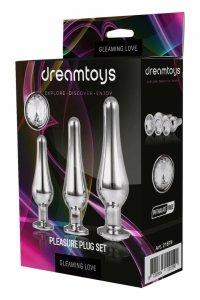 GLEAMING LOVE Pleasure Set Silver zestaw 3 stożkowych wtyczek aluminiowych z kryształkami