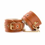 Blaze Elite Ankle Cuffs Cognac regulowane kajdanki na kostki, wegańska skóra, łańcuch 12 cm