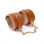 Blaze Elite Ankle Cuffs Cognac regulowane kajdanki na kostki, wegańska skóra, łańcuch 12 cm