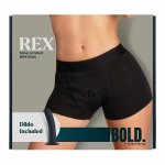 BOLD. REX Strap-On Short XXL czarne szorty z silikonowym elementem 15,5 cm, koronka, IPX7