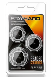 Blush Stay Hard Beaded – zestaw 3 elastycznych pierścieni intymnych Clear, z koralikami