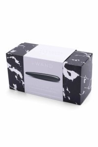 Le Wand Crystal Slim Wand Black Obsidian, smukła różdżka masażer z obsydianu, pierścień silikonowy