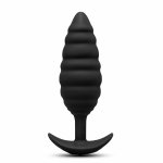b-Vibe Twist Texture Plug Black – duży wibrujący korek silikonowy, spiralna powierzchnia