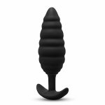 b-Vibe Twist Texture Plug Black – duży wibrujący korek silikonowy, spiralna powierzchnia