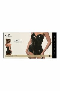 GUILTY PLEASURE Black Amber Corset S – gorset Datex, złoty zamek, sznurowanie i odpinane ramiączka