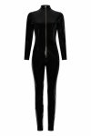 Guilty Pleasure Total Eclipse Catsuit Black L – kombinezon Datex, długi rękaw, złoty zamek