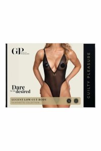 Guilty Pleasure Lucent Low Cut Body L/XL – siateczkowy, głęboki dekolt V, regulowane ramiączka