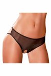 CROTCHLESS Cage Back Boyshort Black M/L – figi z ozdobnym tyłem, paski i kokardka, wycięcie
