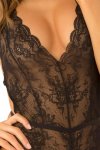 Rene Rofe SPANK ME STRAP-BACK Lace Teddy Black M/L, koronkowe body z głębokim dekoltem V