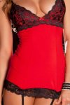 Rene Rofe Hollywood Chemise & G-String Set czerwony M/L, halka z koronką i podwiązkami