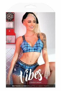 Fantasy Lingerie NO FUCKS GIVEN Bralette & Cheeky Panty Blue S/M – niebieski komplet, mikrofibra