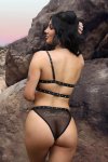 Fantasy Lingerie BAD BITCH BLING komplet bralette na jedno ramię i figi czarny L/XL z cyrkoniami
