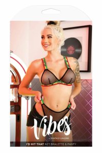 Fantasy Lingerie I'D HIT THAT Fishnet Bralette & Panty Black S/M – siateczka, regulowane ramiączka