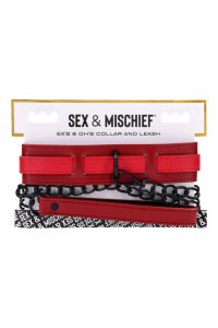 SPORTSHEETS EX'S AND OH'S obroża z regulacją i smycz 76 cm, czerwono-czarna, ekoskóra