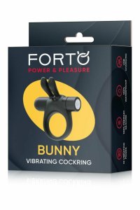FORTO Bunny Black – silikonowy pierścień wibrujący, 10 trybów, wypustki, ładowanie USB