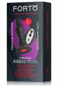 FORTO Vibrating Ribbed Plug Large Czarny – 10 trybów, funkcja Boost, pilot, silikon medyczny, USB