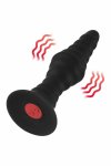 FORTO Vibrating Ribbed Plug Large Czarny – 10 trybów, funkcja Boost, pilot, silikon medyczny, USB