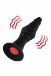 FORTO Vibrating Ribbed Plug Small Black – silikonowy, 10 trybów, pilot, funkcja Boost, USB