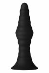FORTO Vibrating Ribbed Plug Small Black – silikonowy, 10 trybów, pilot, funkcja Boost, USB