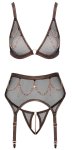 Abierta Fina Bra Suspender Set Net S czarny komplet z siateczki, łańcuszki, rozmiar S