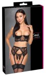 Cottelli LINGERIE Shelf Bra Set 3-częściowy XL czarny wetlook z tiulem i cekinami, 90B