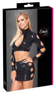 Cottelli PARTY Top i Spodnica S czarny wetlook, crop top i mini spodnica z wycięciami