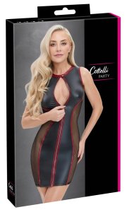 Cottelli PARTY Dress Net Insert S czarno-czerwony mini, matowy, zamek i siateczka