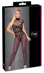 Cottelli PARTY Jumpsuit Lace S czarny kombinezon z koronką, zamek 3w1, wzór gorsetu