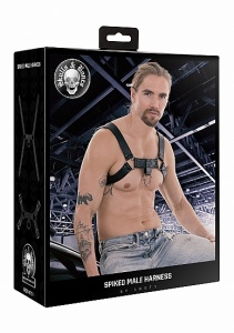 MĘSKA UPRZĄŻ Z KOLCAMI I CZASZKAMI - Ouch! Skulls and Bones - Male Harness with Spikes - Black