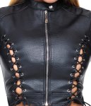 Cottelli PARTY Imitation Leather Top & Thong M – czarny komplet z zamkami, regulacja, imitacja skóry