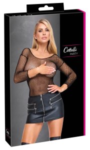 Cottelli PARTY Mini spódnica imitacja skóry S – czarna, srebrne zamki, regulacja